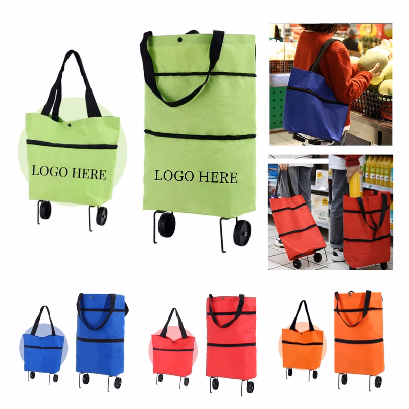 Custom Foldable Tote Shopping Bag with Wheels