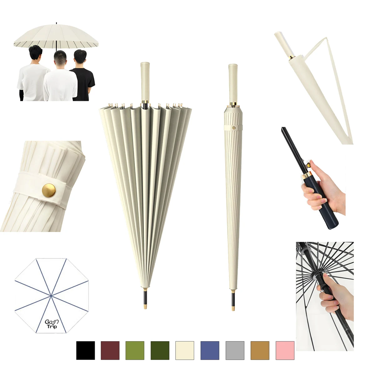 Multi Color 16 Bone Long Handle Automatic Umbrella 1
