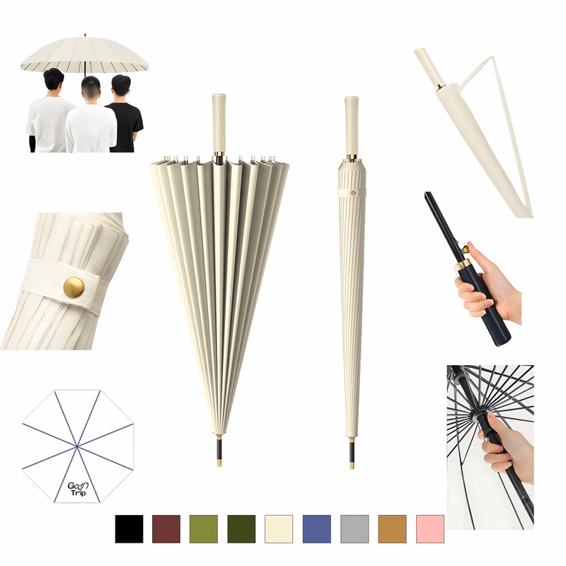 Multi Color 16 Bone Long Handle Automatic Umbrella
