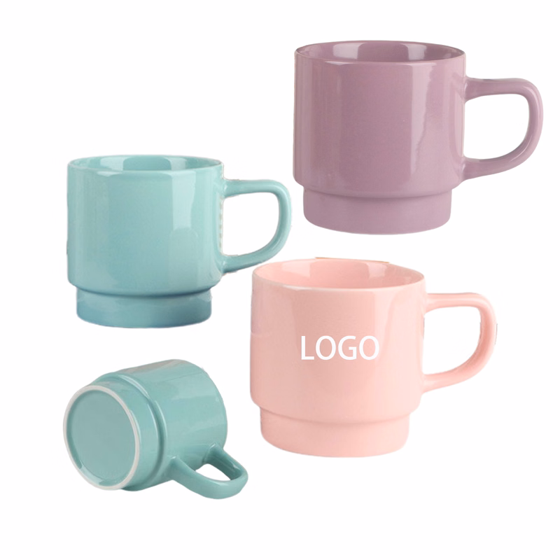 13oz Macaron Colored Shiny Stacked Ceramic Cup