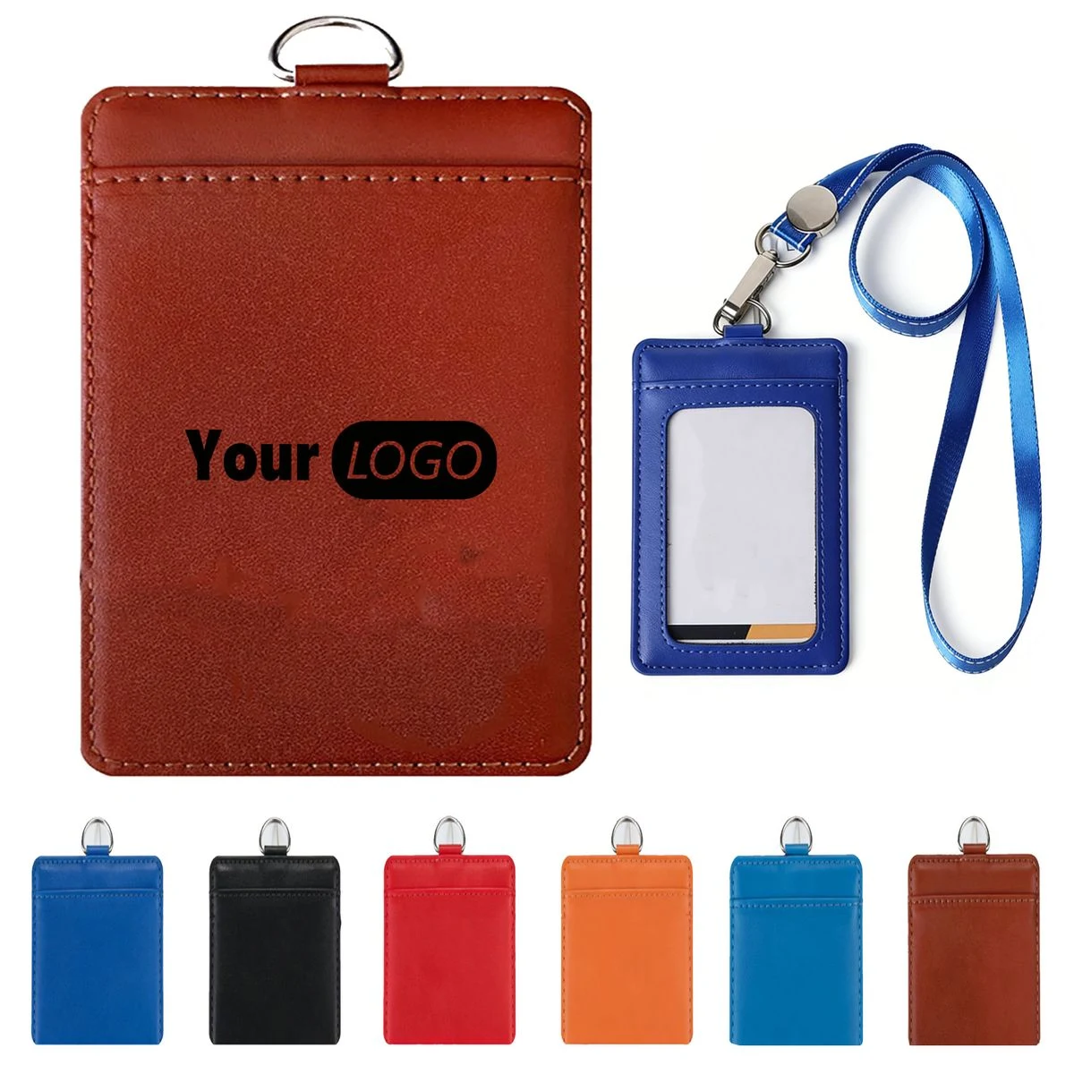Genuine Leather ID Badge Holder With Lanyard 1