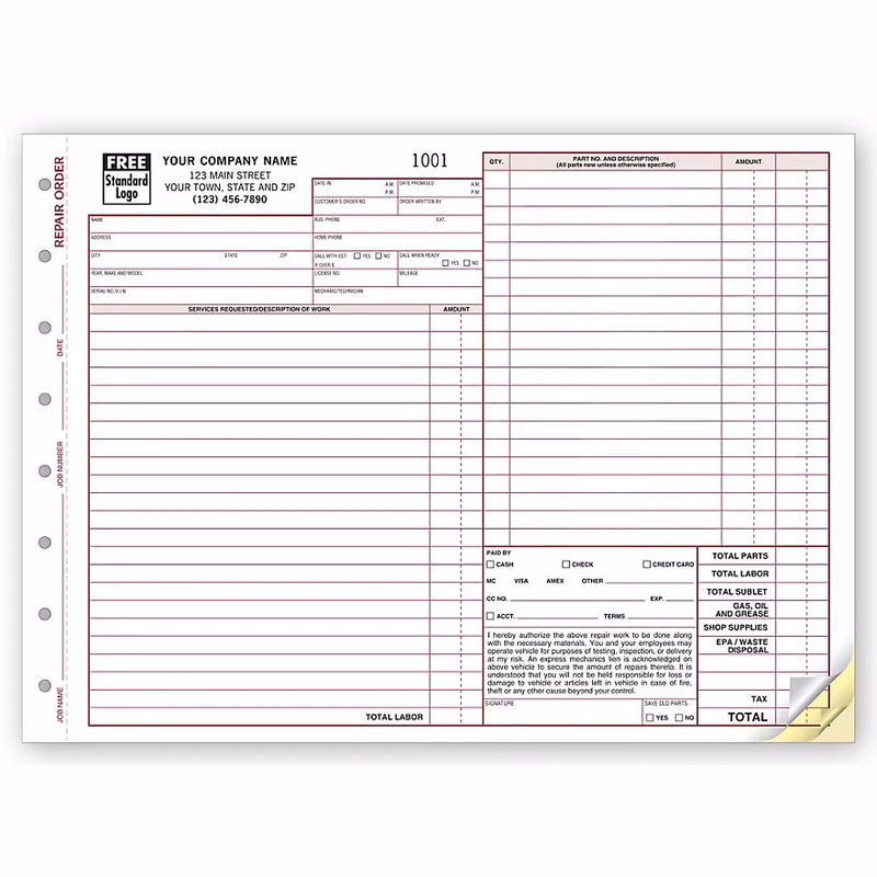 Repair Orders - Expanded, Carbonless