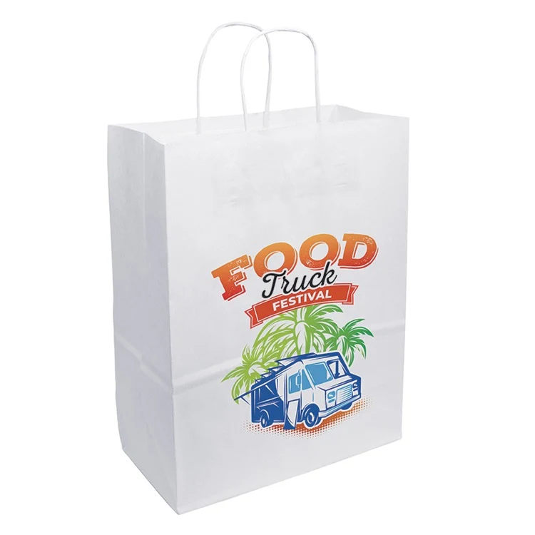 Full Color 1-Sided White Handled Shopper Bag (10" x 13" x 5") 1