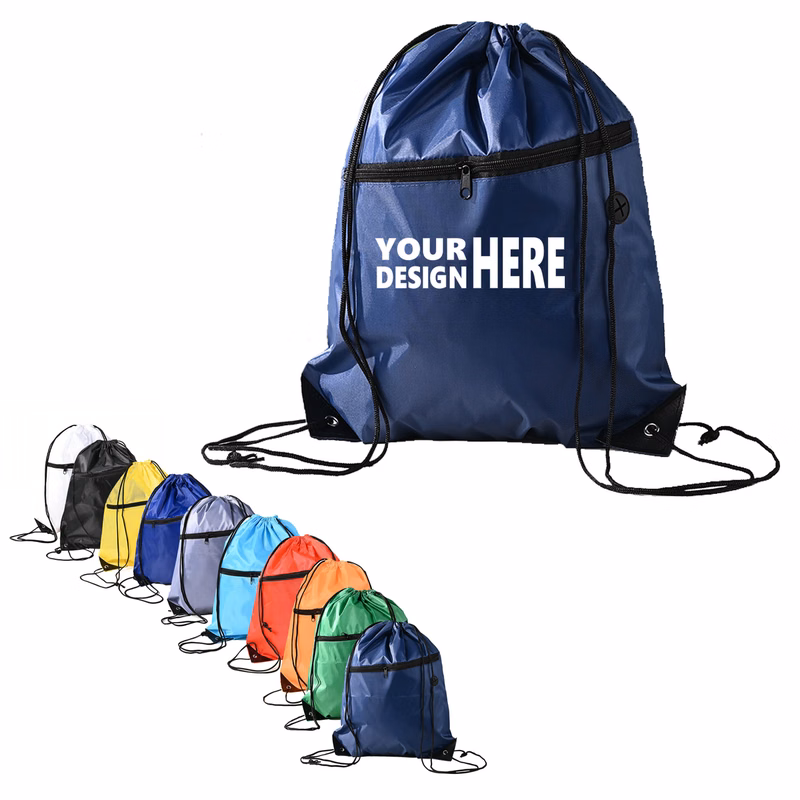 MOQ 20 Oxford Cloth Drawstring Backpack With Zipper Pocket