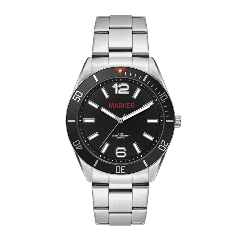 WC5186 42MM METAL MATTE SILVER CASE, 3 HAND MVMT, BLACK DIAL, BK ROTATING BEZEL, SILVER BRACELET, FLAT MINE 1
