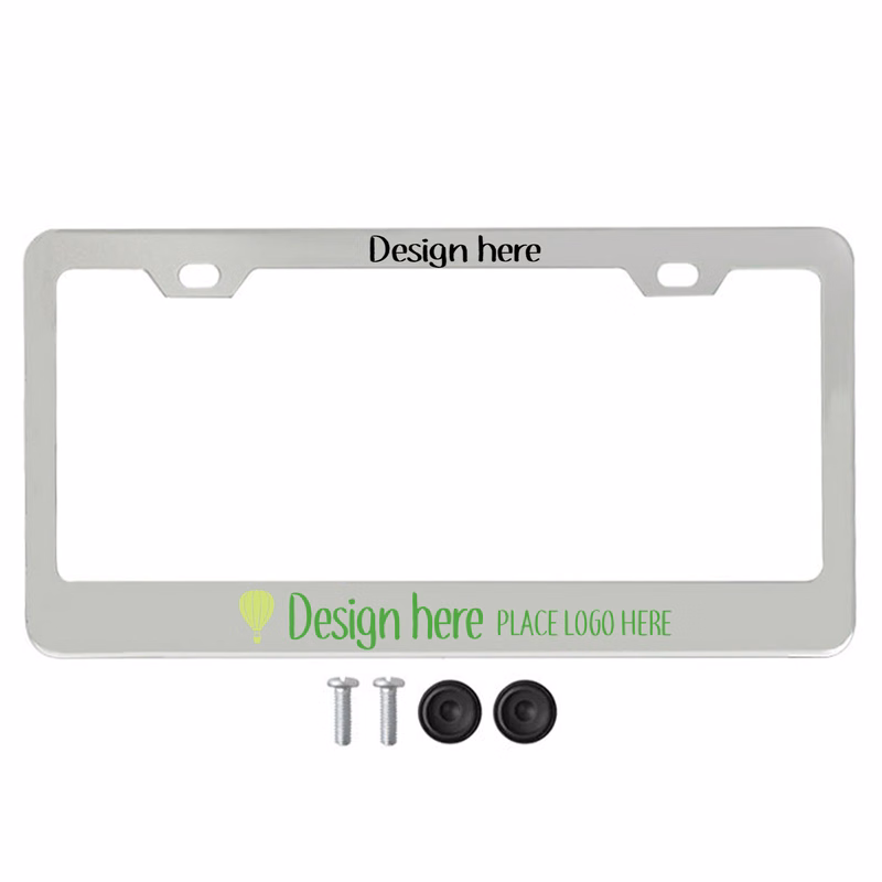 Black Aluminum License Plate Frame w/White