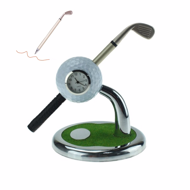 Golf Club Desk Pen Stands With Clock Base