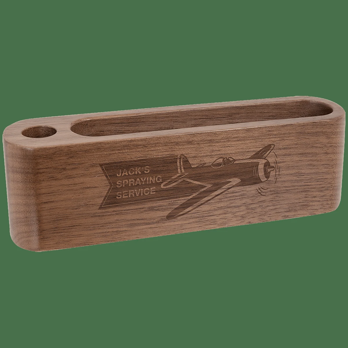 5 1/4" Walnut Business Card and Pen Holder 1
