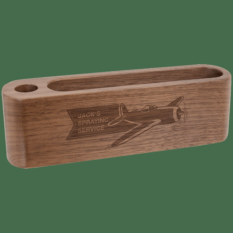 5 1/4" Walnut Business Card and Pen Holder