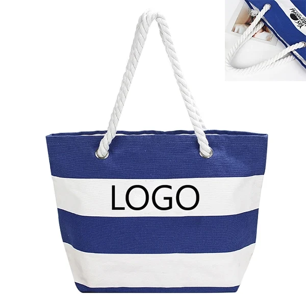 Canvas striped to bag With Rope Handle, custom tote bag with logo imprint 1