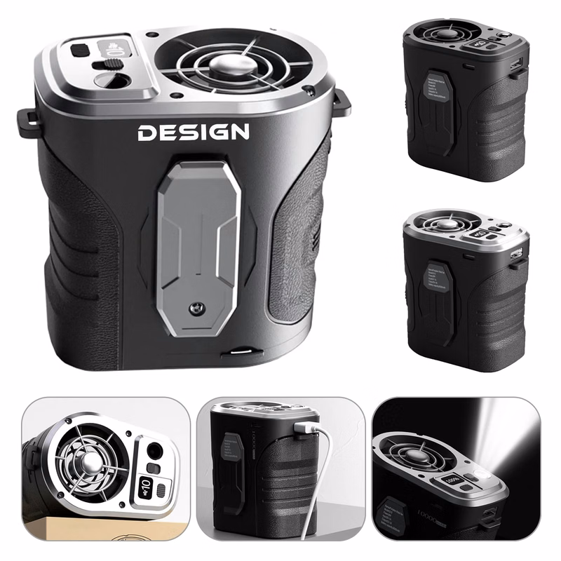 10000mAh Portable Flashlight Power Bank Mini Waist Fan