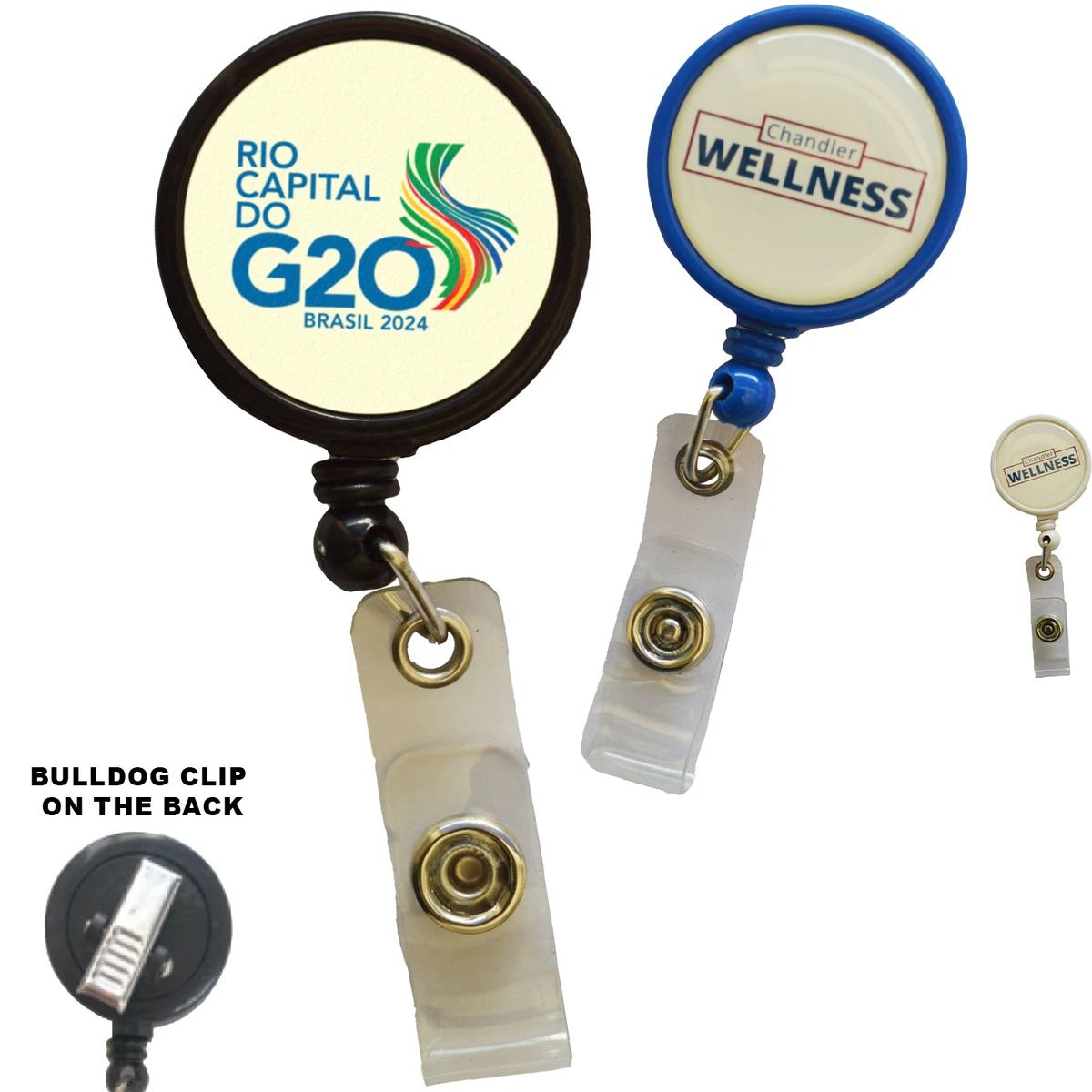 Large Retractable Round Badge Reel w/ Bulldog Clip 1
