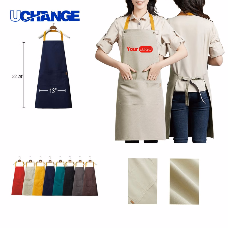 Custom Canvas Kitchen Apron with Two Front Pockets