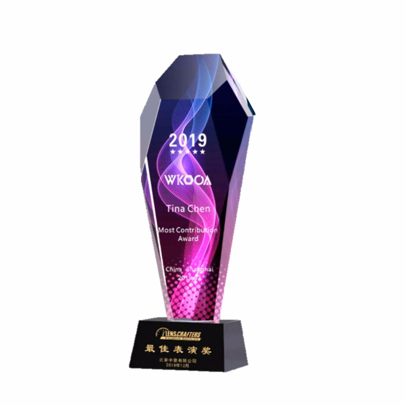 Custom Award Hexagon Crystal Trophy With Resin Base