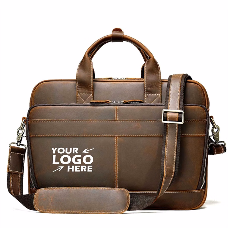 Premium Genuine Crazy Horse Leather 15.6" Laptop Briefcase