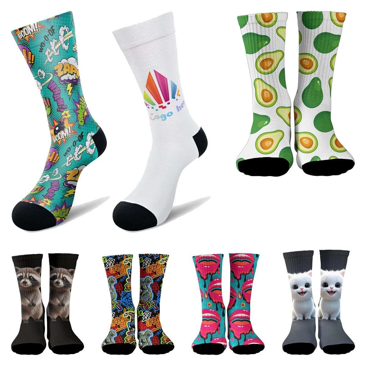 MOQ 20prs Edge-to-Edge Imprint Socks 1