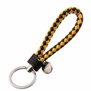 Sophisticated Weaved PU Leather Keychain With Plastic Buckle