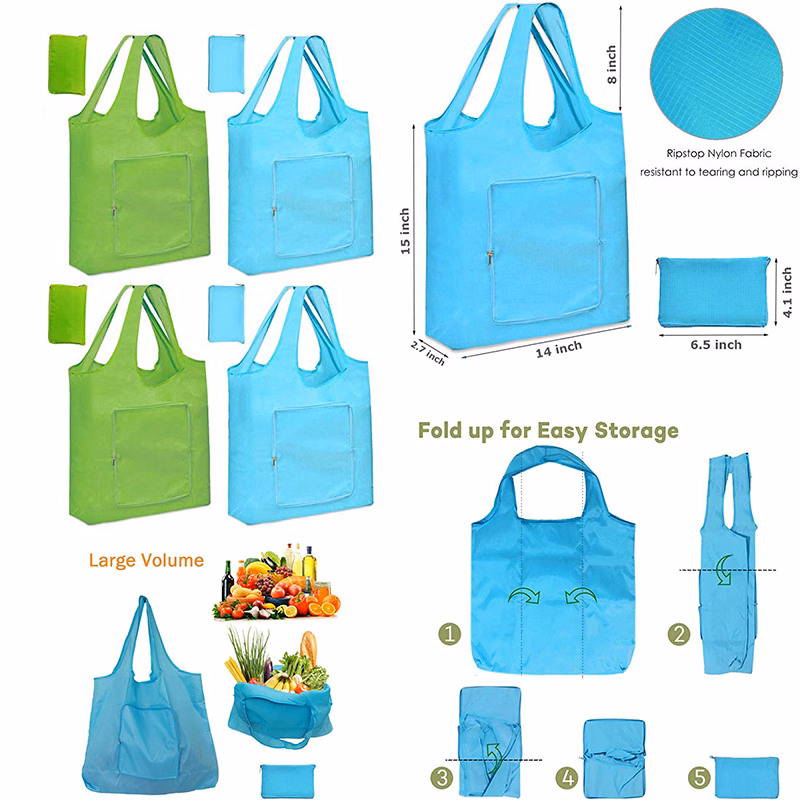 Folding Reusable Grocery Zipper Tote Bag