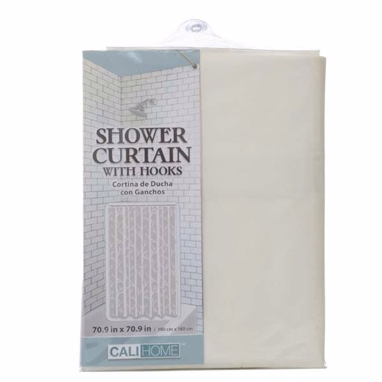 Shower Curtain & Hooks - Biege 70.9"