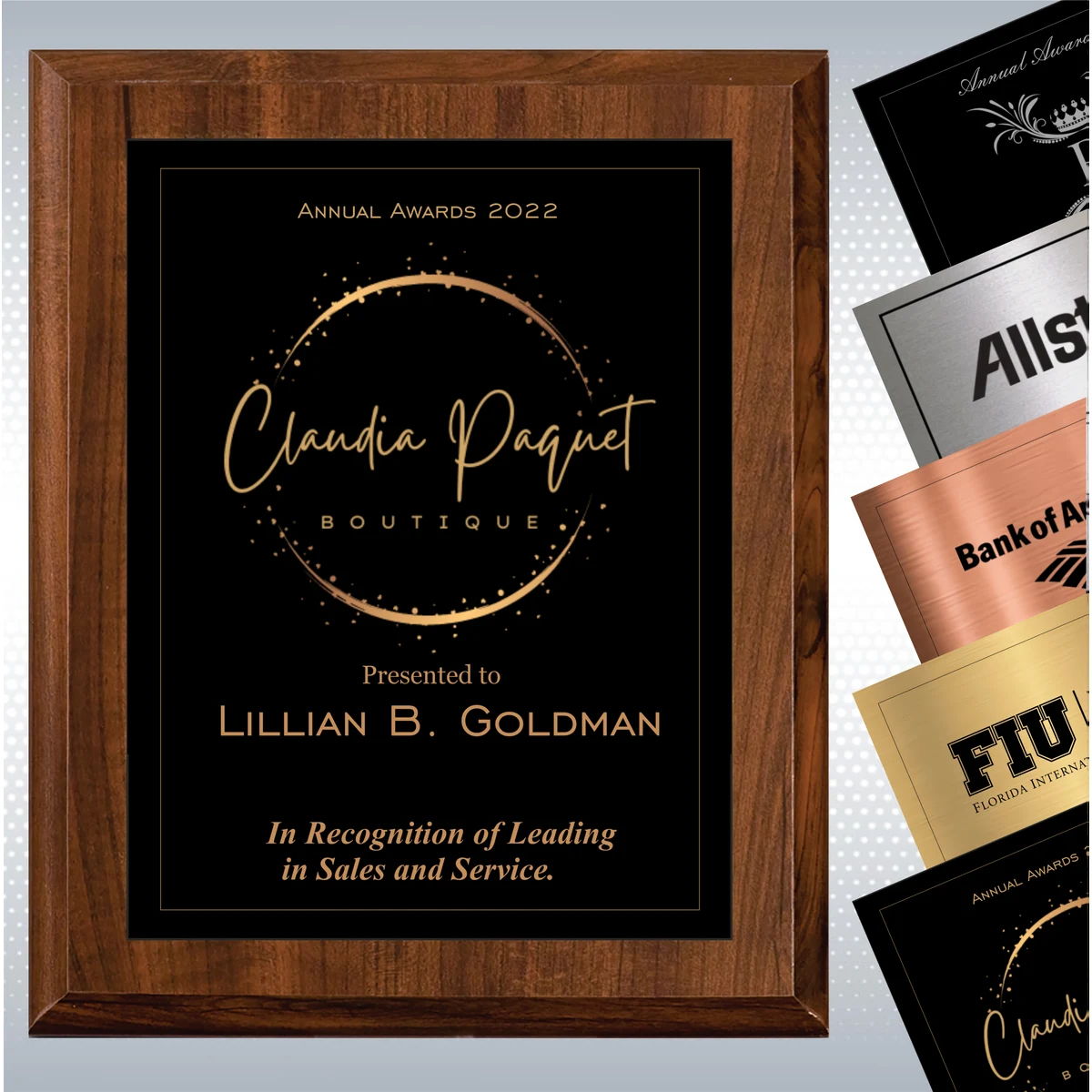 Cherry Finish Plaque w/ Single Engraved Plate 1