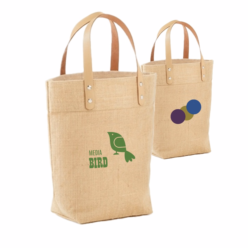 Eco-Friendly Mini Jute Tote with Leather Handles