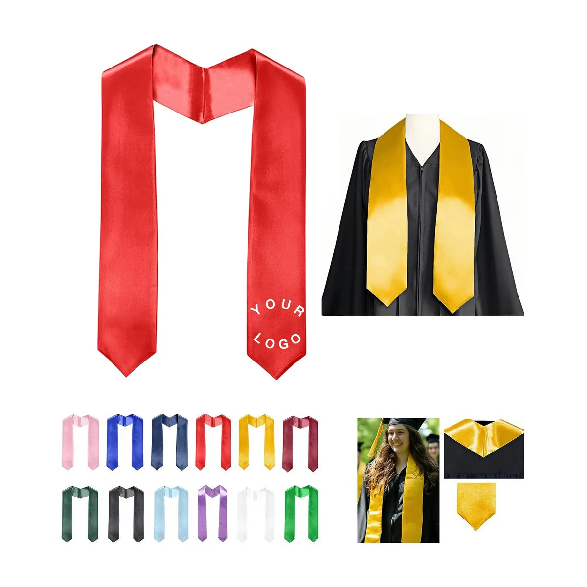 Satin Graduation Stole with Smooth Soft Fabric Design 1