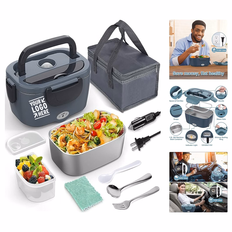 304 Stainless Steel 12V 24V 110V 60W Portable Adults Work Electric Lunch Box Food Warmer Heater
