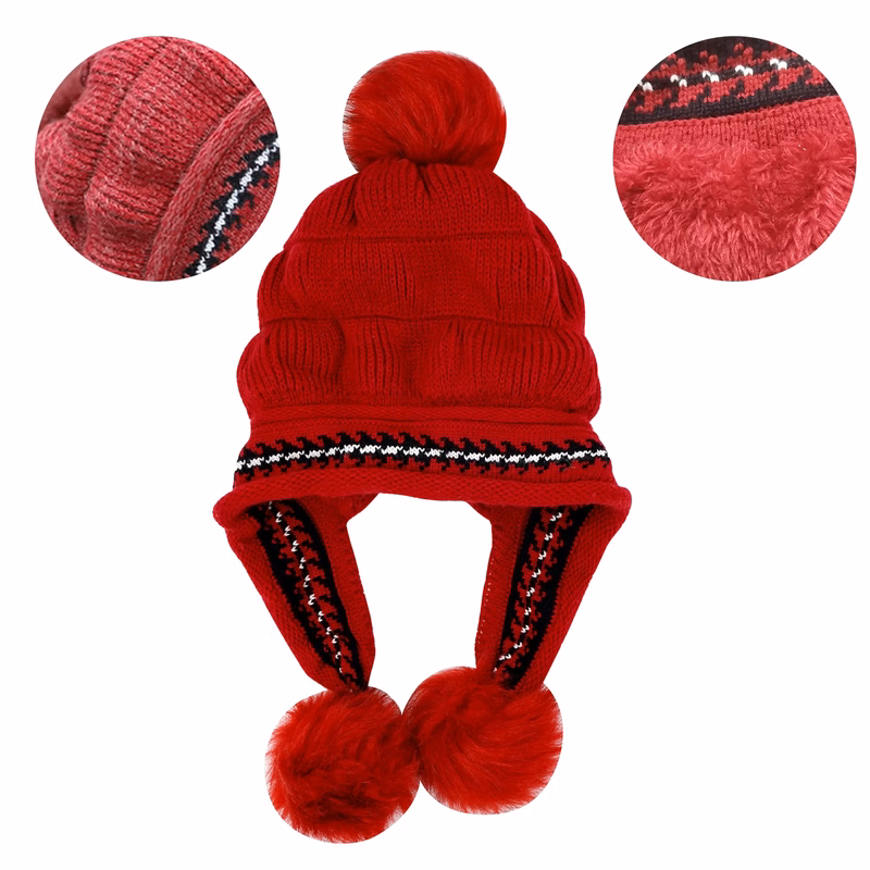 Winter Acrylic Knitted Beanie Hat With Pom
