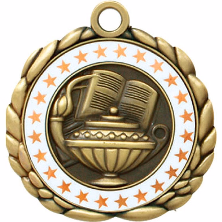Book & Lamp Antique Gold QCM Medallion (2-1/2")
