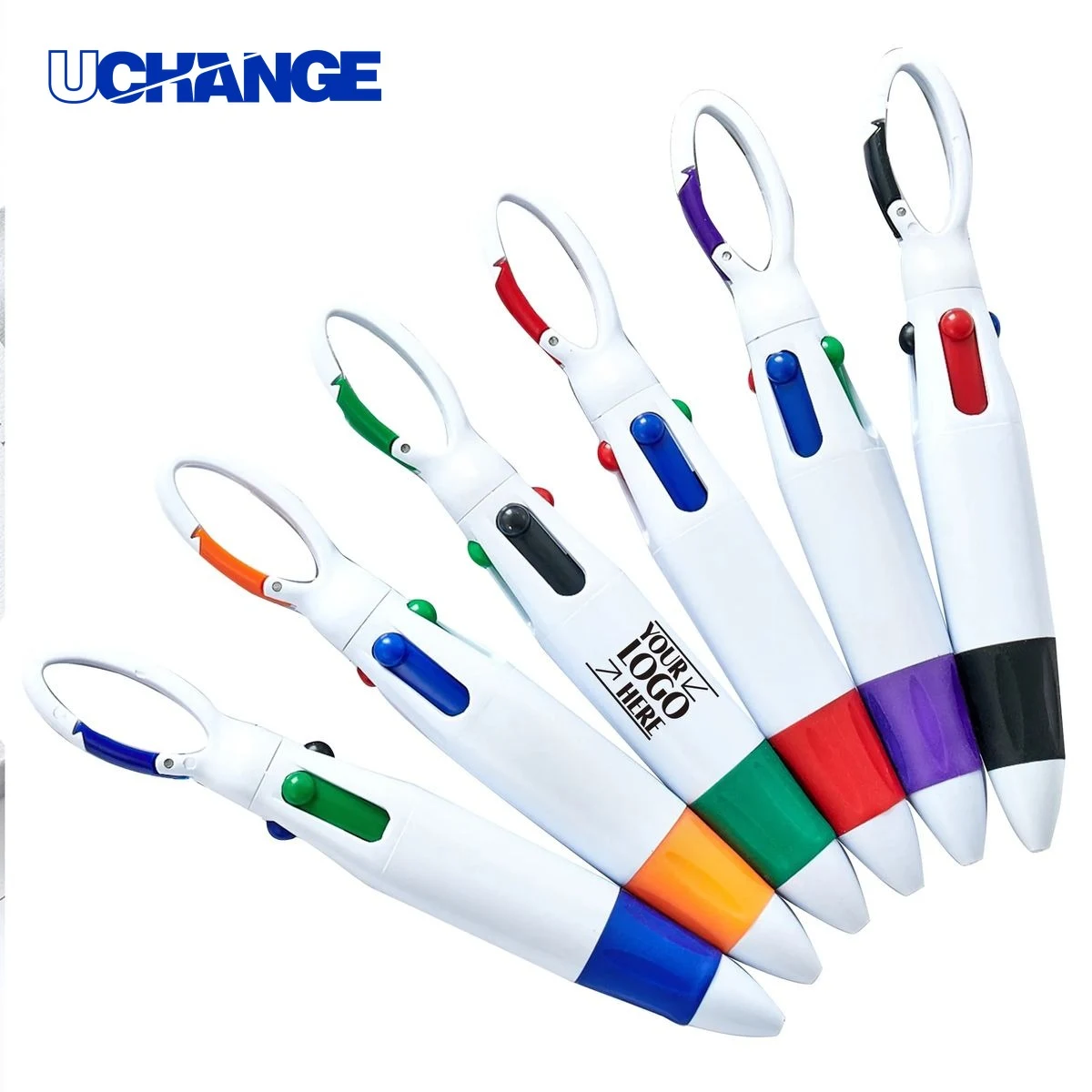 Four color Ballpoint Pen With Buckle for Lanyards, custom pen with logo imprint 1