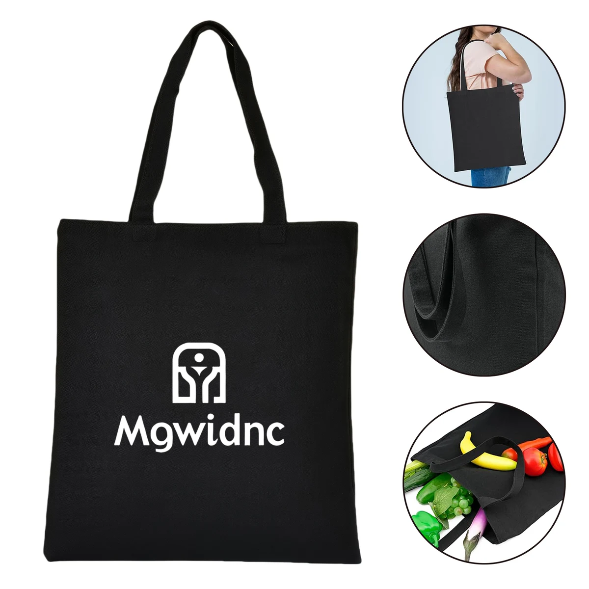 Black Eco-Friendly Canvas Tote Bag Reusable Large Durable Shopping Bag 14x16" 1