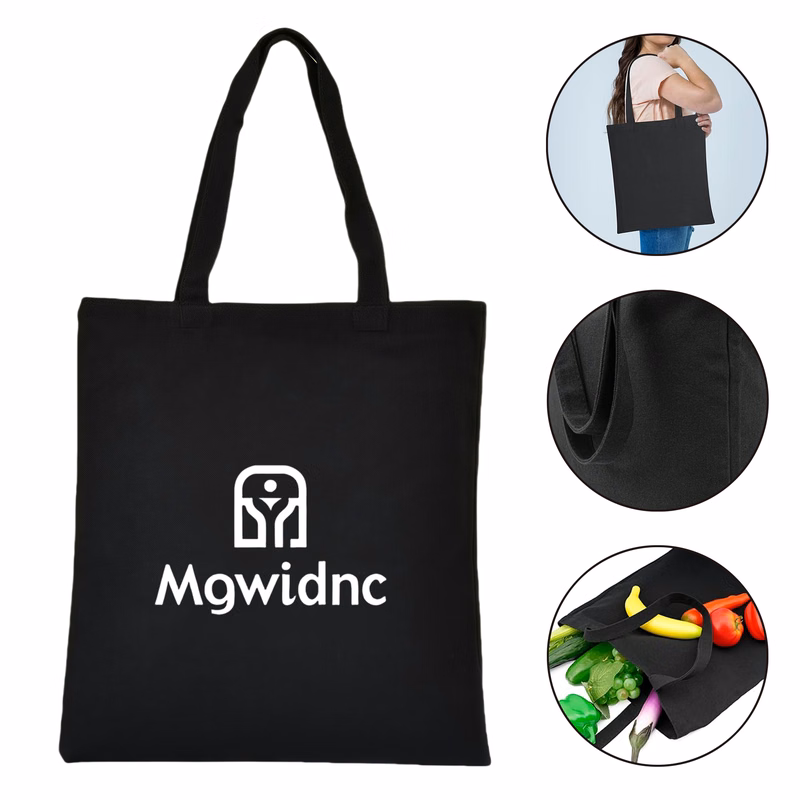 Black Eco-Friendly Canvas Tote Bag Reusable Large Durable Shopping Bag 14x16"