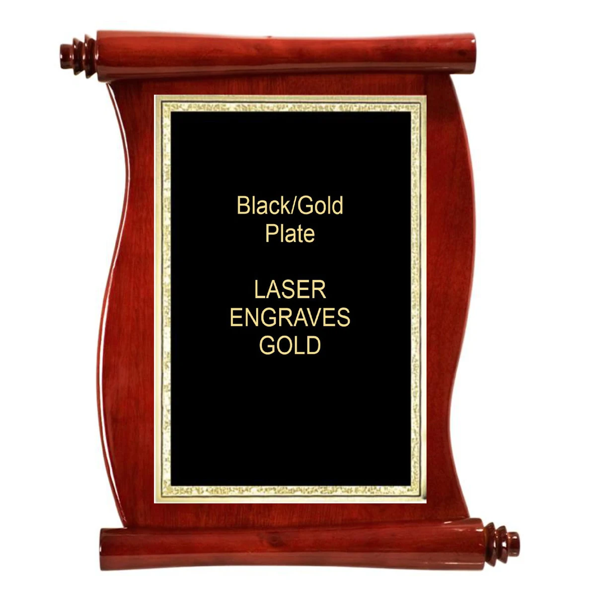10-1/2" x 14" Rosewood Piano Finish Scroll Plaque with a Black Florentine Plate 1