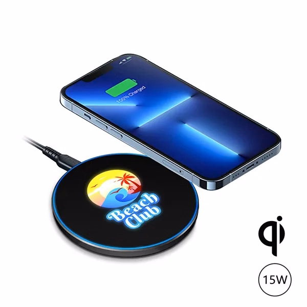 15W Wireless Charger with Colorful Light-up Logo