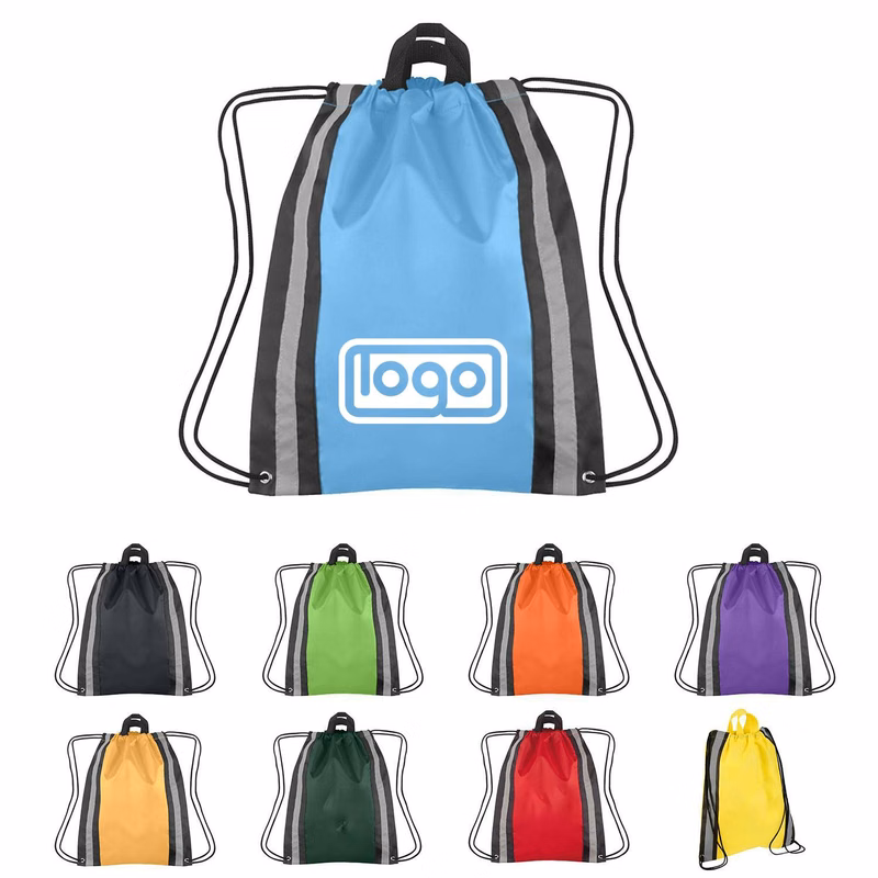 Custom Small Nylon Reflective Sports Drawstring Backpack