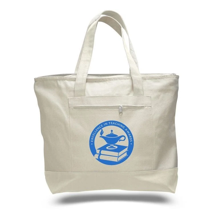 12 Oz. 2 Tone Canvas Zipper Tote Bag - 18"x14"x4 1/2" 1