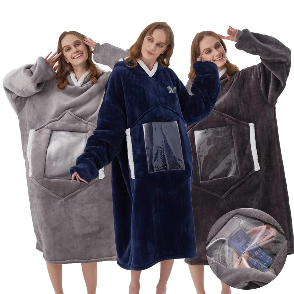 Oversized Microfiber Wearable Blanket With Pocket Hood 1