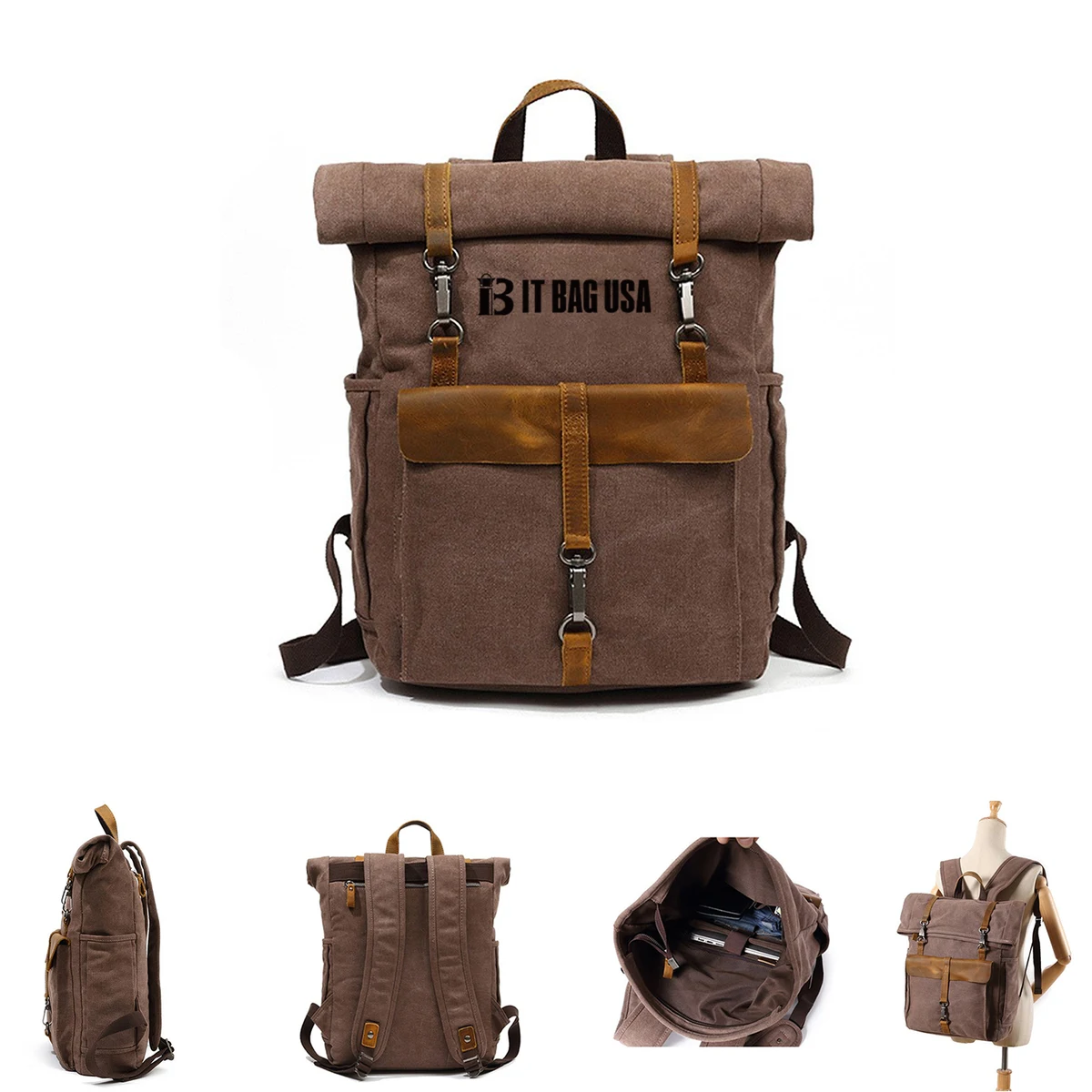 Vintage Travel Canvas Leather Backpack 1