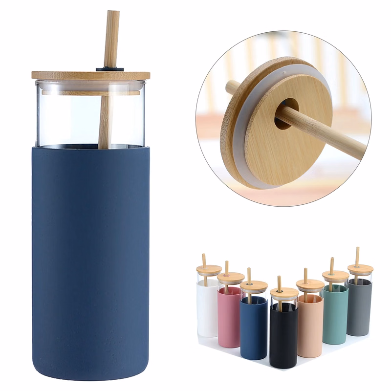 20oz Glass Tumbler Water Bottle Straw Silicone Protect