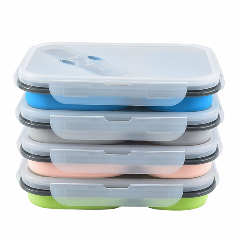 Collapsible Foldable Silicone Lunch Boxes With Fork Spoon