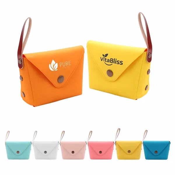 Custom Mini PU Leather Snap Coin Purse with Strap Handle — Silkscreen Pouch