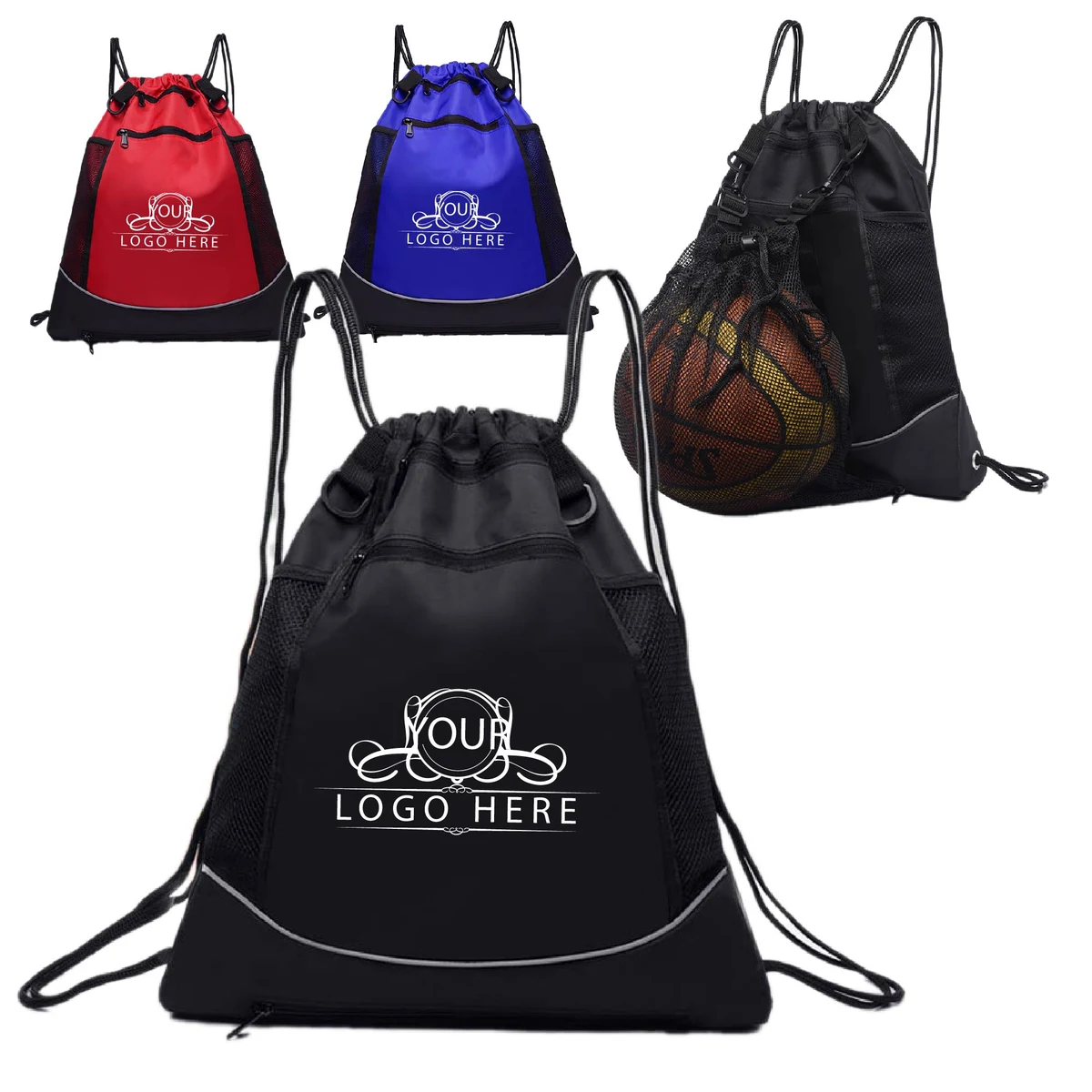 Basketball Net Pocket Drawstring Backpack Bags 1