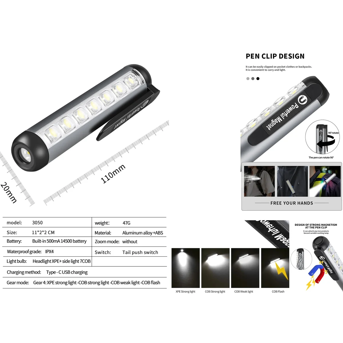 Usb Rechargeable Magnetic Flashlight 1