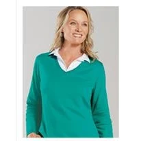 Embroidered LAT Ladies Long Sleeve V-Neck Pullover Shirt 1