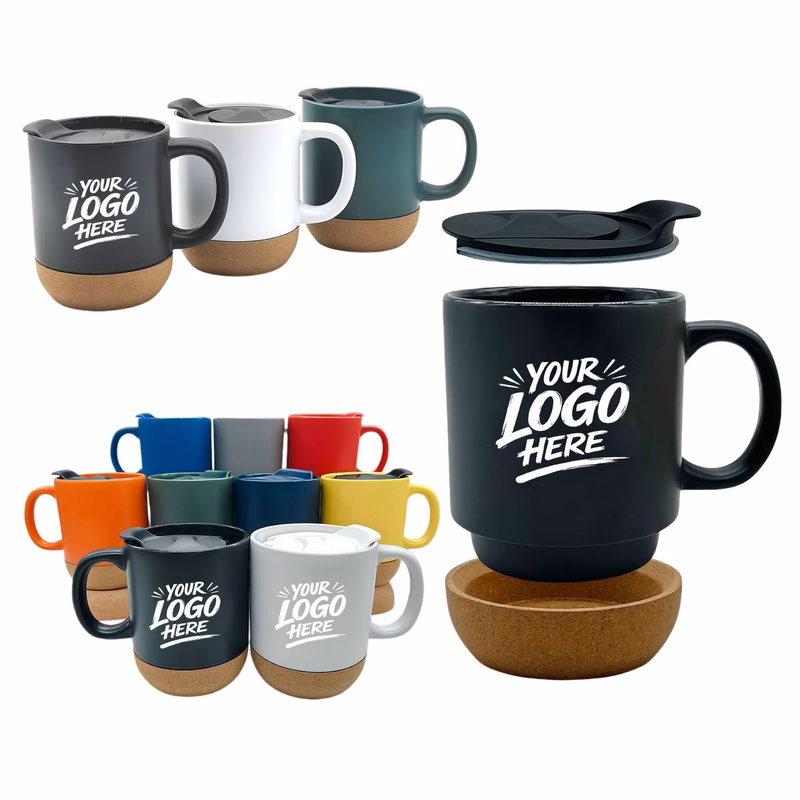 12oz Coffee Mug Ceramic Cork Base Splash Lid Grip