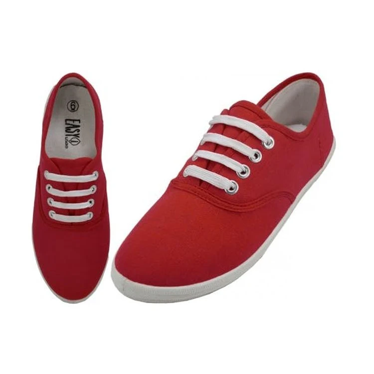 Women's Lace-Up Canvas Shoes - Red Sizes 6-11 1