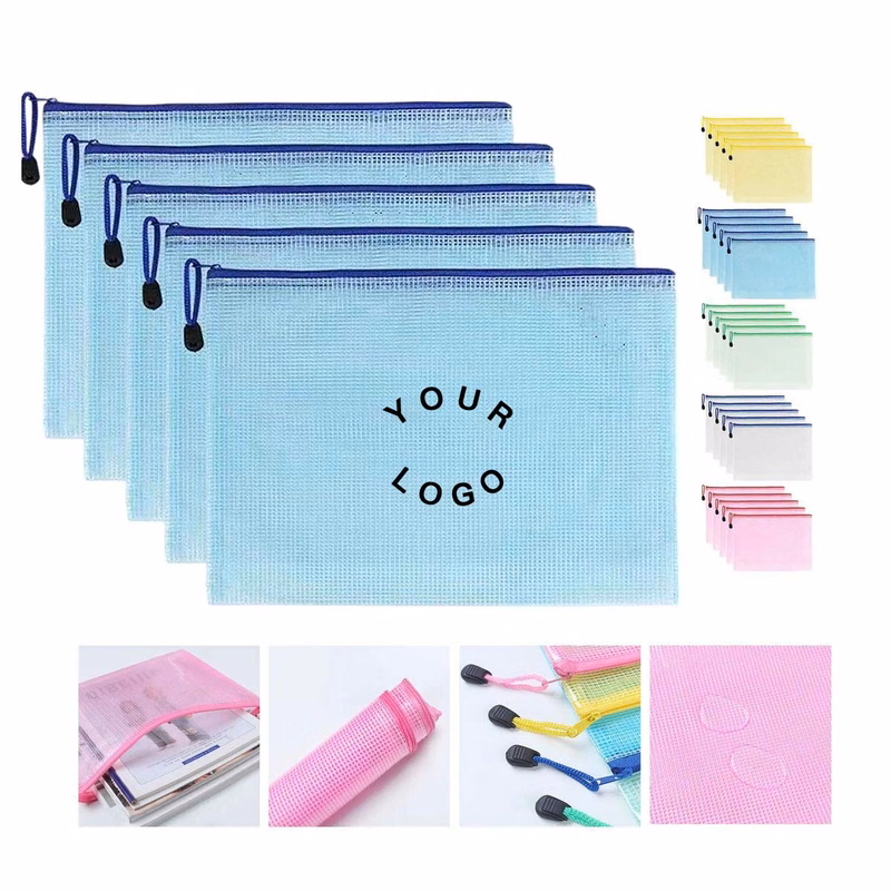 Durable PVC Grid Zipper Pouch A4 Storage