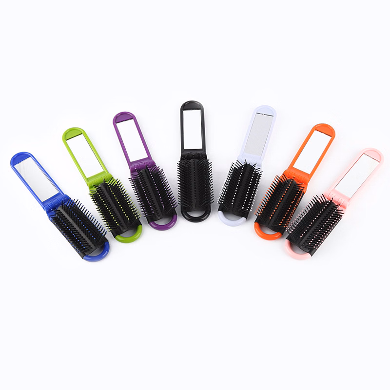 Compact Folding Hair Brush With Mirror