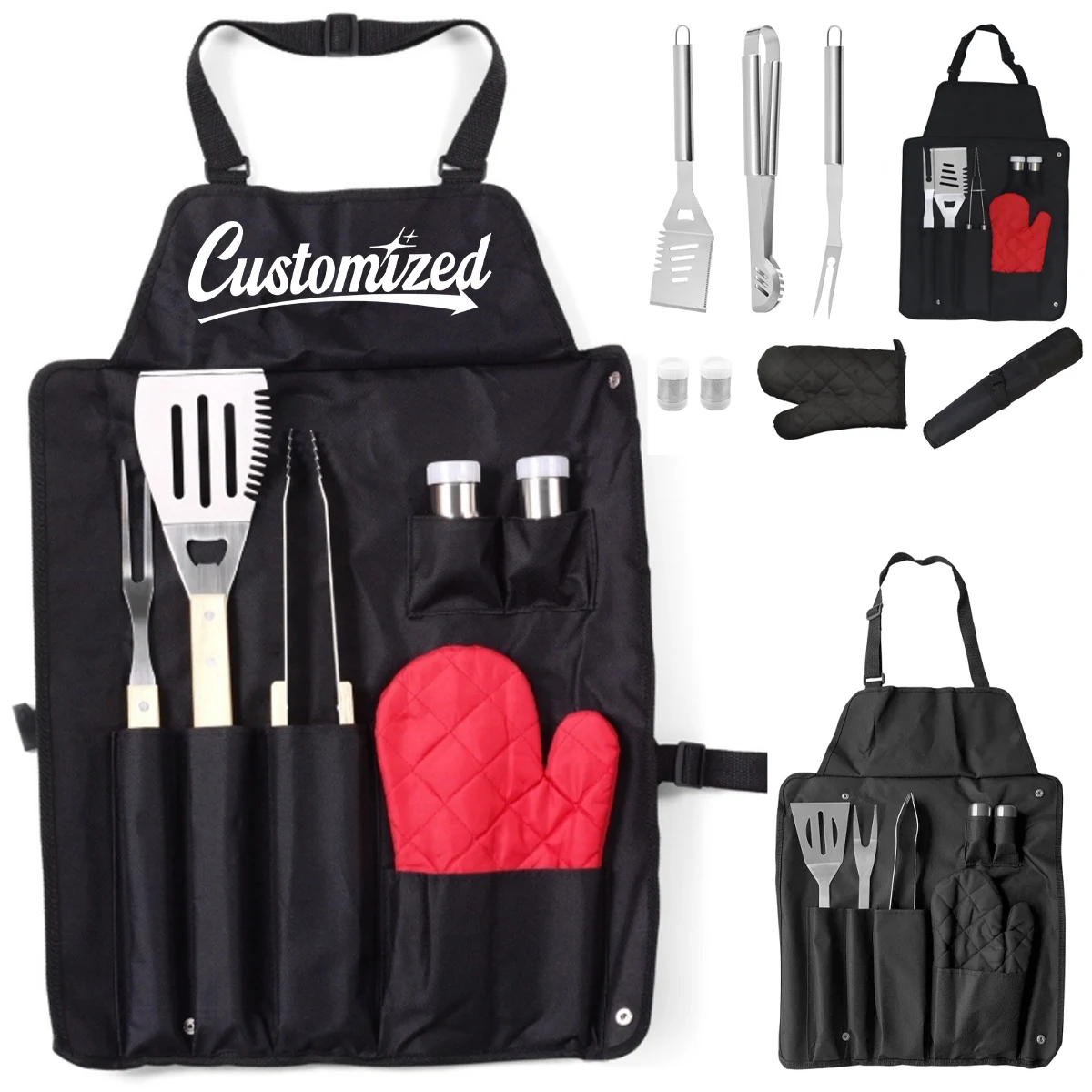 Custom 6-Piece Set BBQ Grill Tool Apron Set 1
