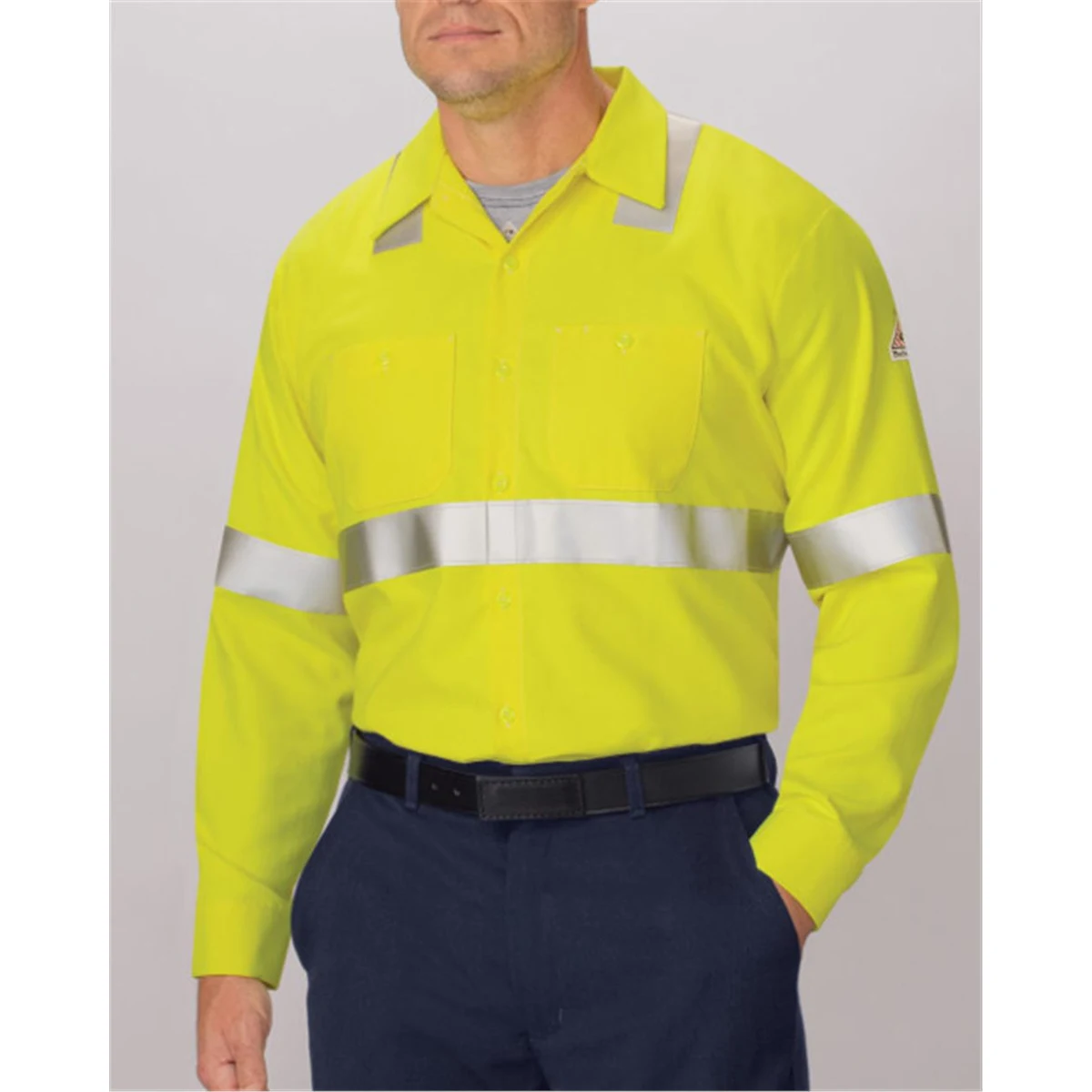 Men's Tall High Visibility Long Sleeve Work Shirt - SMW4T 1